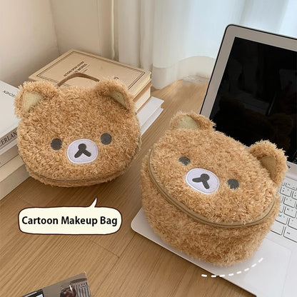 Estuche de maquillaje de peluche con diseño de oso relajado de anime, bolsa de cosméticos para mujer, bolsa de almacenamiento de joyas, organizador para chica, bolsos de mano, regalo,
