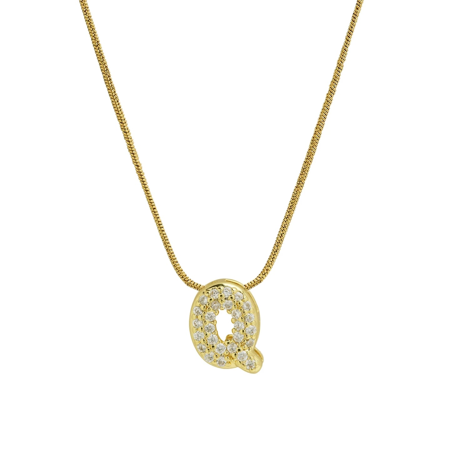 Collar con Inicial de Letra Bonita, Baño de Oro de 18K, Collar con Zirconias, Collar de Letras Infladas