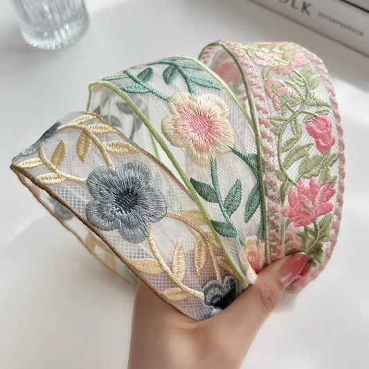 Elegant Embroidery Flower Hairband for Women Sweet Chiffon Hair Decorate Headband Hair Hoop Band Fashion Hair Accessories