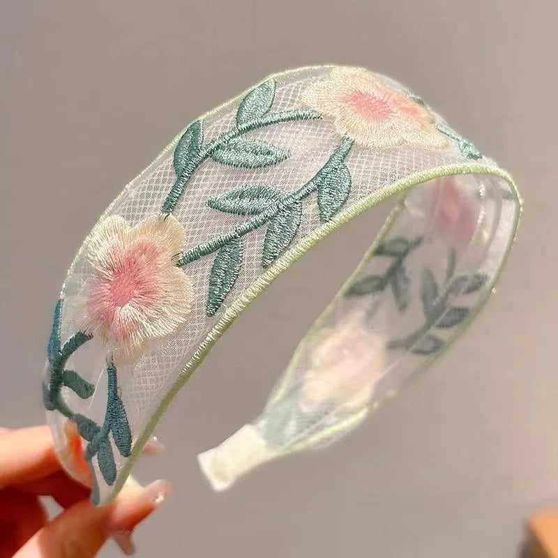 Elegant Embroidery Flower Hairband for Women Sweet Chiffon Hair Decorate Headband Hair Hoop Band Fashion Hair Accessories