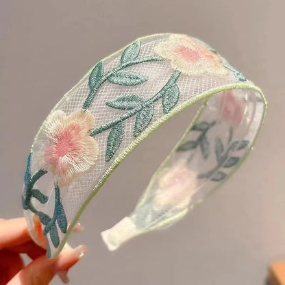 Elegant Embroidery Flower Hairband for Women Sweet Chiffon Hair Decorate Headband Hair Hoop Band Fashion Hair Accessories