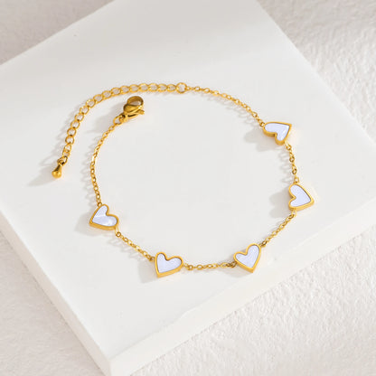 Pulsera de acero inoxidable chapado en oro de tendencia para mujeres con diseño de corazón con gotas de aceite multicolor