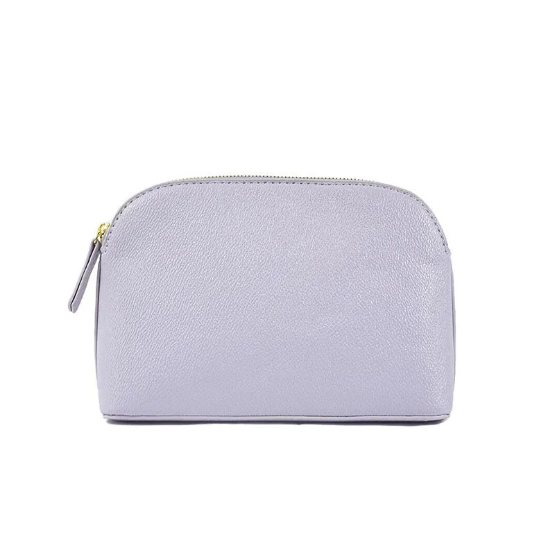 Bolsa de cosméticos de cuero sintético con letras personalizadas, clásica, sencilla, de color liso, con cremallera avanzada.