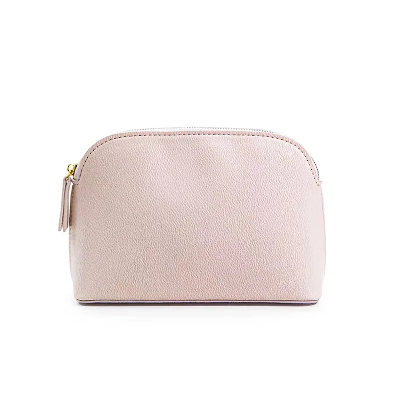 Bolsa de cosméticos de cuero sintético con letras personalizadas, clásica, sencilla, de color liso, con cremallera avanzada.