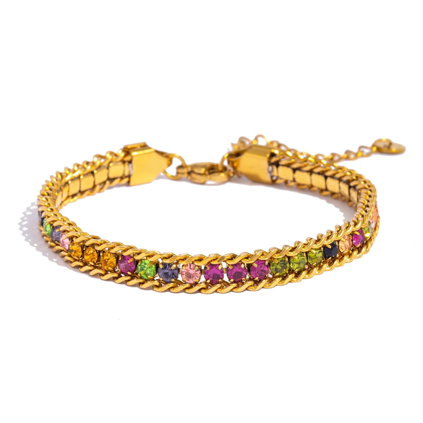 Pulsera de Triple Fila con Brillante, Acero Inoxidable Hipoalergénico Chapado en Oro de 18K, Joyería de Lujo y Elegante
