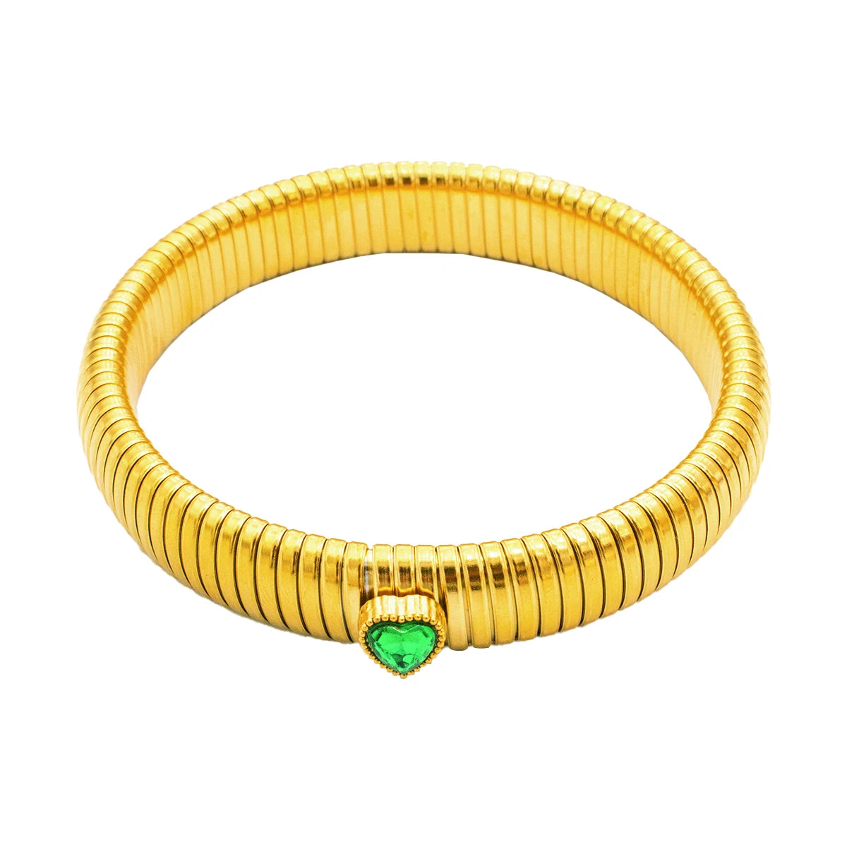 Pulsera de Metal Pulido Grueso con Elasticidad Retro de Acero Inoxidable Impermeable, Bañada en Oro de 18K