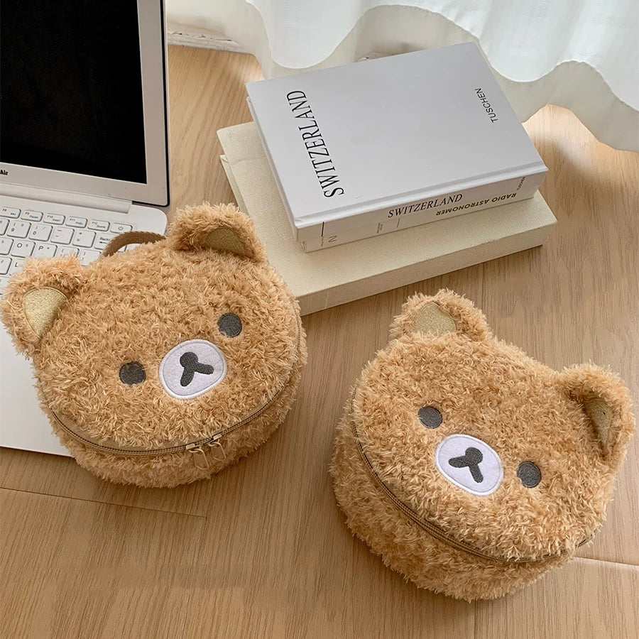 Estuche de maquillaje de peluche con diseño de oso relajado de anime, bolsa de cosméticos para mujer, bolsa de almacenamiento de joyas, organizador para chica, bolsos de mano, regalo,