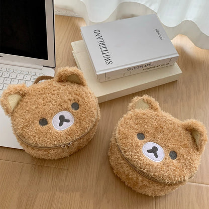Estuche de maquillaje de peluche con diseño de oso relajado de anime, bolsa de cosméticos para mujer, bolsa de almacenamiento de joyas, organizador para chica, bolsos de mano, regalo,