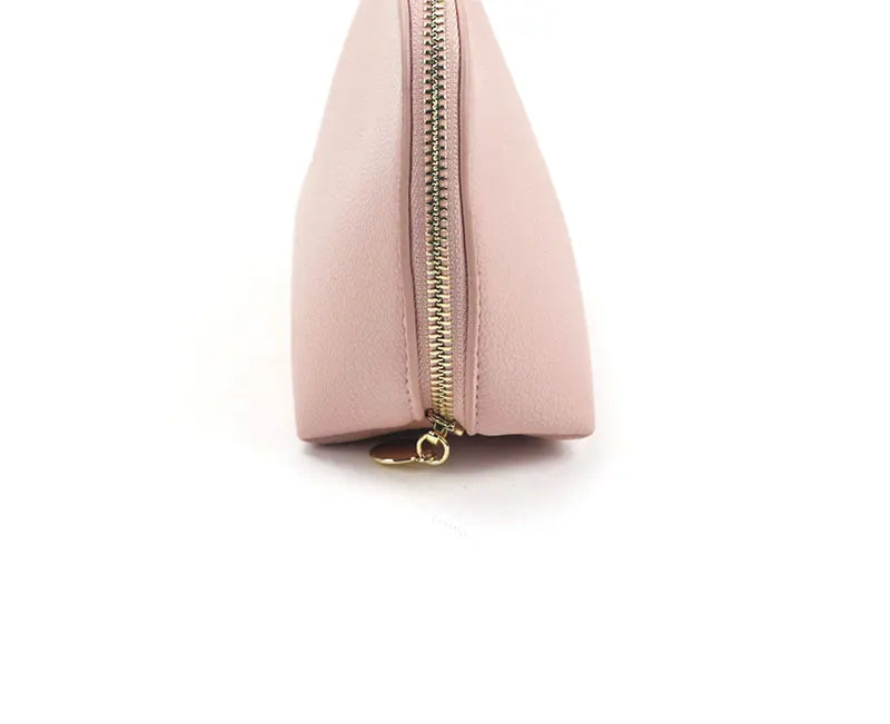 Bolsa de cosméticos de cuero sintético con letras personalizadas, clásica, sencilla, de color liso, con cremallera avanzada.