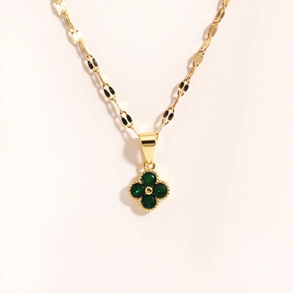 Collar con colgante de trébol violeta de cadena de acero inoxidable para mujer