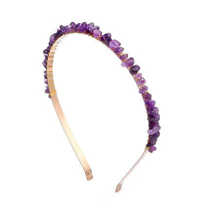 1PC Natural Stone Crown Gravel Headbands Irregular Aquamarines Amethysts Chip Beads Hair Hoops For Women Girl Hair Accessories