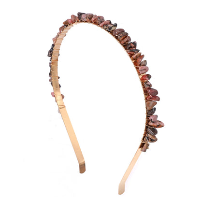 1PC Natural Stone Crown Gravel Headbands Irregular Aquamarines Amethysts Chip Beads Hair Hoops For Women Girl Hair Accessories