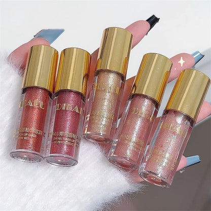 Brillo de Labios con Purpurina Diamante a Prueba de Agua 5 Colores Brillo de Labios Líquido con Purpurina Centelleante Brillo de Labios con Perla Diamante Maquillaje de Labios Sexy