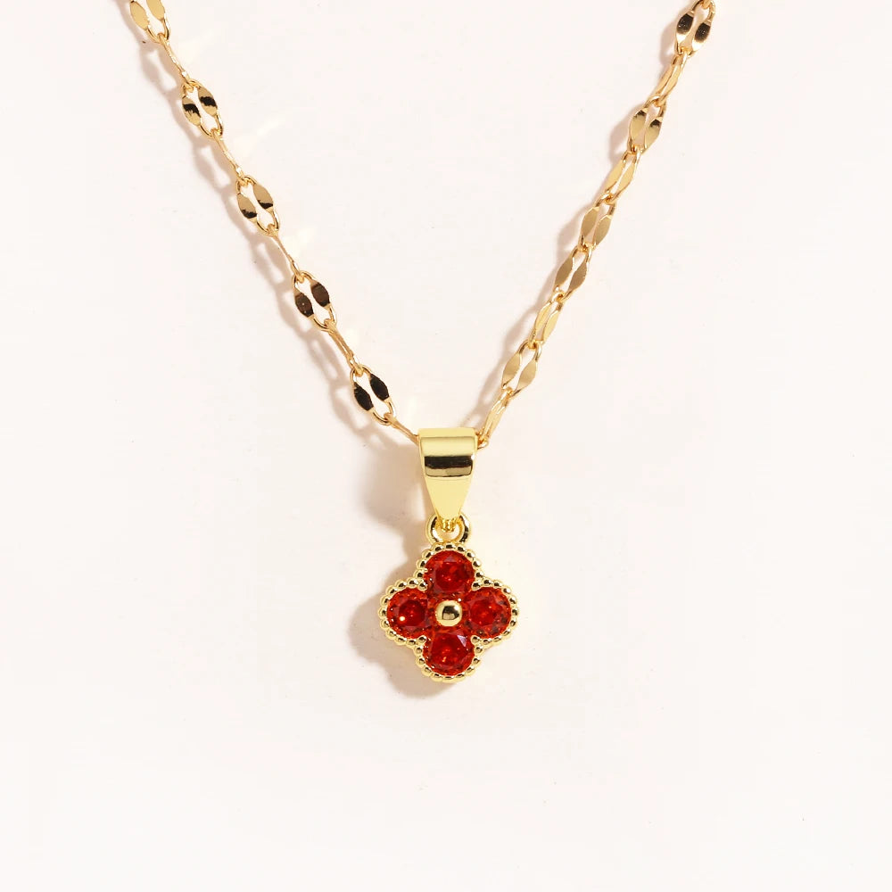 Collar con colgante de trébol violeta de cadena de acero inoxidable para mujer
