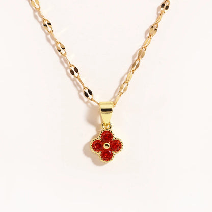 Collar con colgante de trébol violeta de cadena de acero inoxidable para mujer