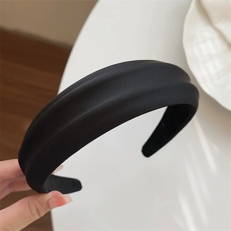 Elegant Women High Cranium Headbands Wide Brimmed Satin Cloth Hairbands Fashion Female Daily Party Press Hair Accessories