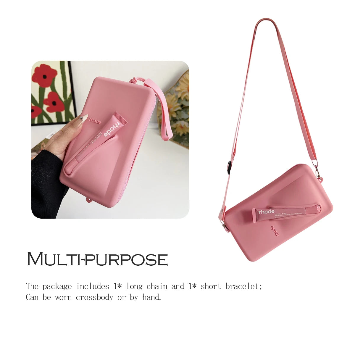 Juego de Bolsas de Silicona para Teléfono + Bolsa de Cosméticos Correa Larga Ajustable Bolsas de Mujer a la Moda