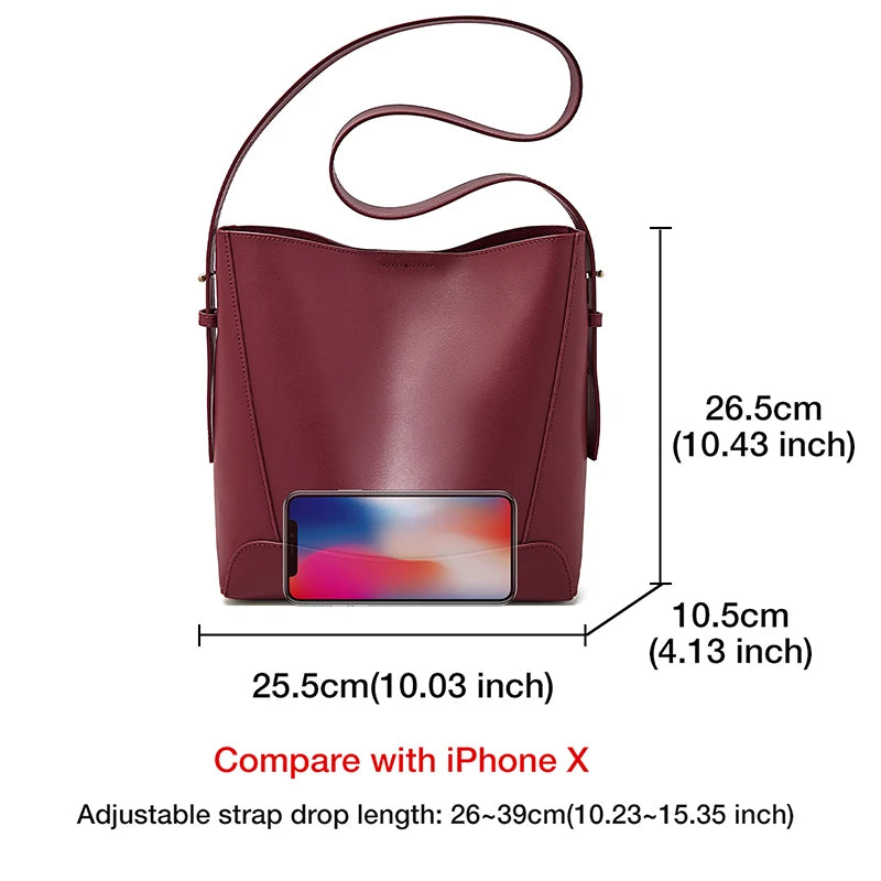 FOXER 2026 New Women's Bucket Bag Split Leather Large Capacity Tote Bag Female Crossbody Bag Commuter Shoulder Bag
