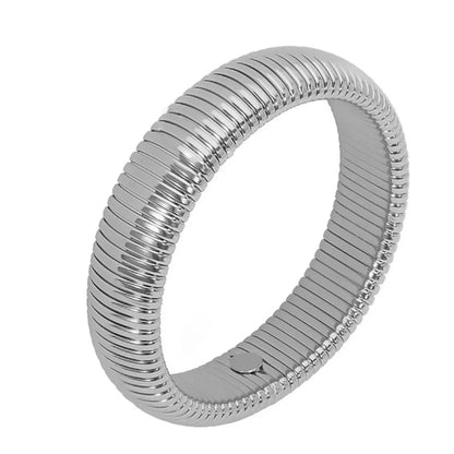 Pulsera de Metal Pulido Grueso con Elasticidad Retro de Acero Inoxidable Impermeable, Bañada en Oro de 18K