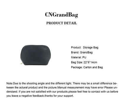 Bolsa de cosméticos de cuero sintético con letras personalizadas, clásica, sencilla, de color liso, con cremallera avanzada.