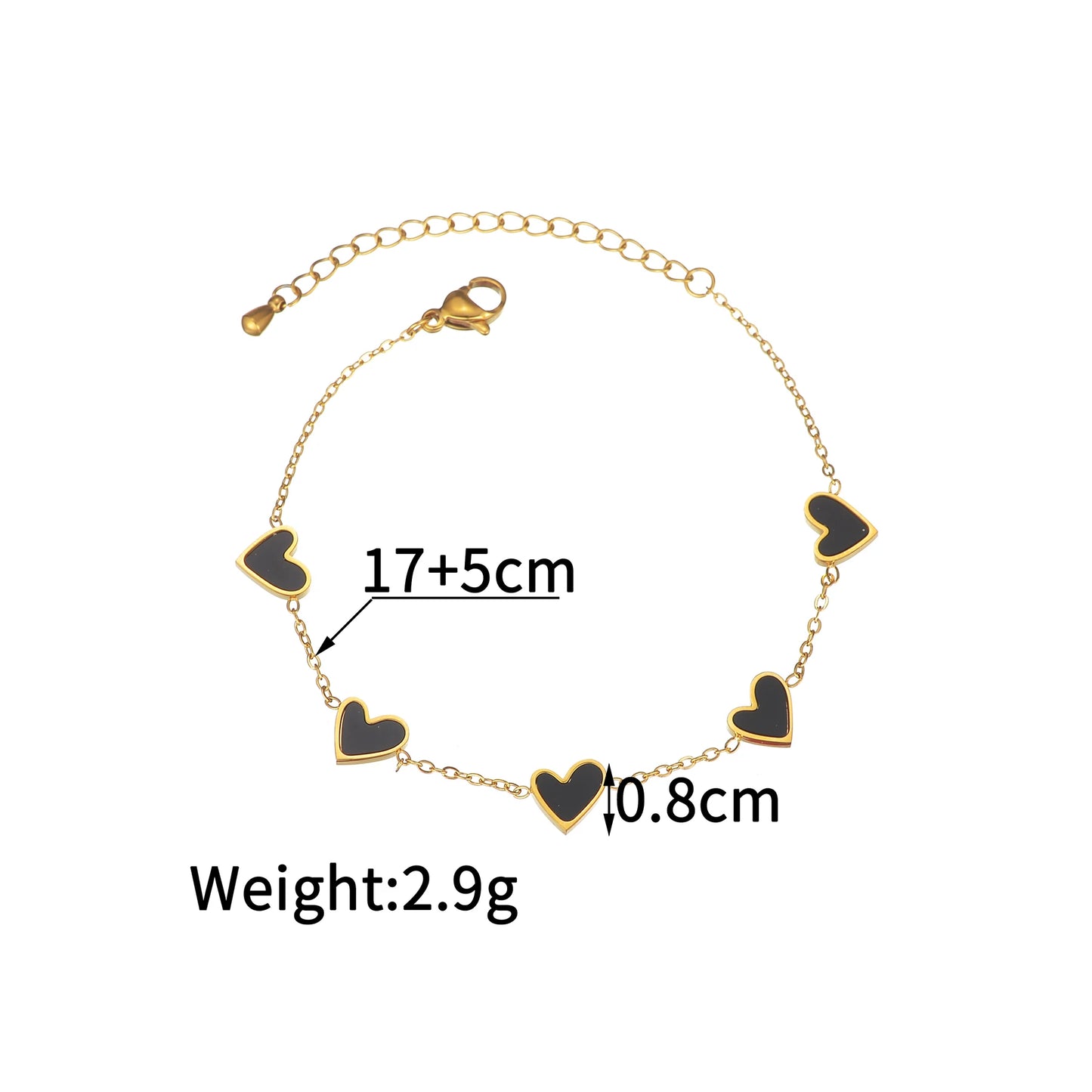 Pulsera de acero inoxidable chapado en oro de tendencia para mujeres con diseño de corazón con gotas de aceite multicolor