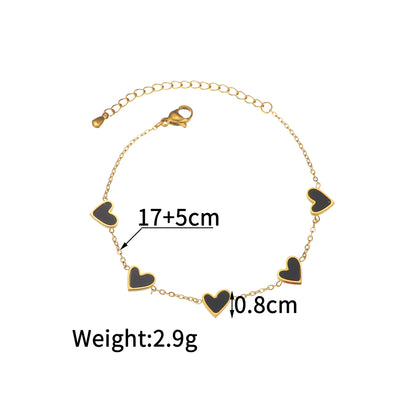 Pulsera de acero inoxidable chapado en oro de tendencia para mujeres con diseño de corazón con gotas de aceite multicolor