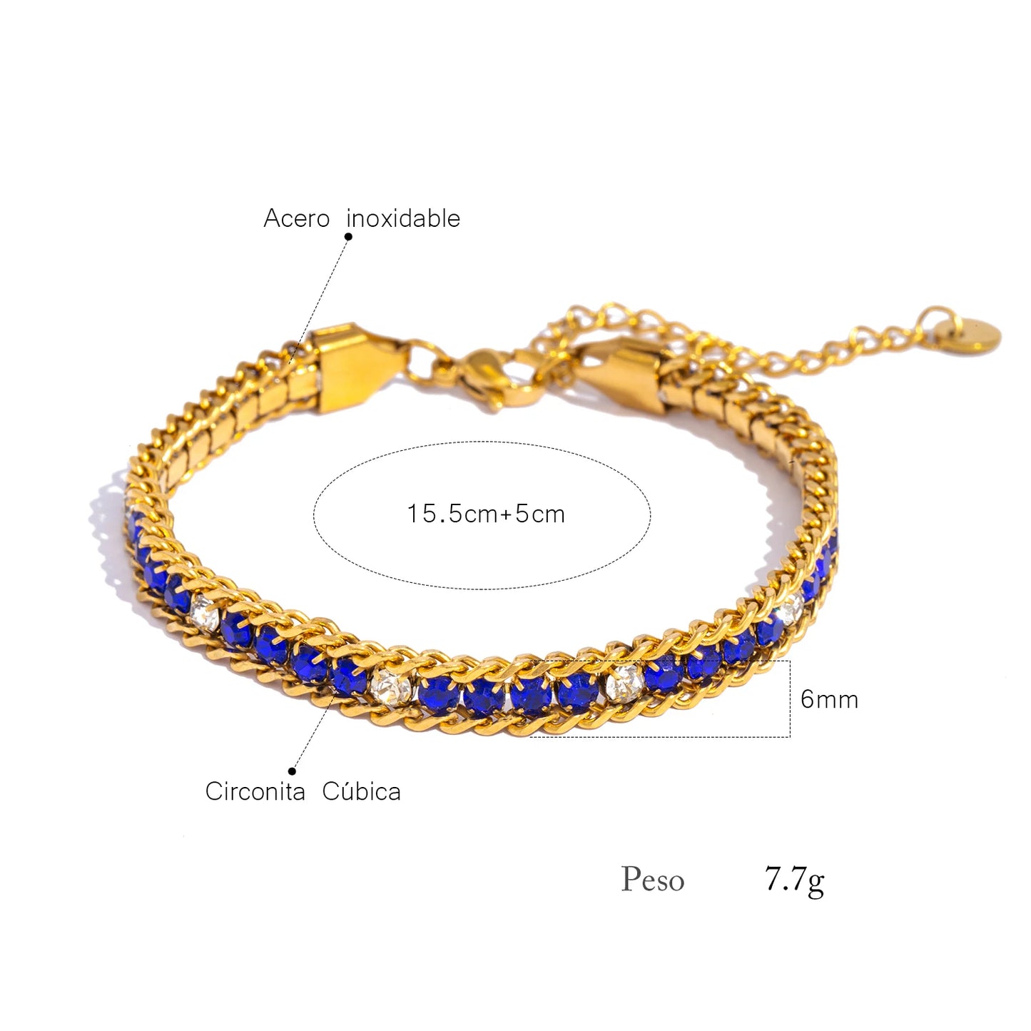 Pulsera de Triple Fila con Brillante, Acero Inoxidable Hipoalergénico Chapado en Oro de 18K, Joyería de Lujo y Elegante