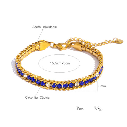 Pulsera de Triple Fila con Brillante, Acero Inoxidable Hipoalergénico Chapado en Oro de 18K, Joyería de Lujo y Elegante