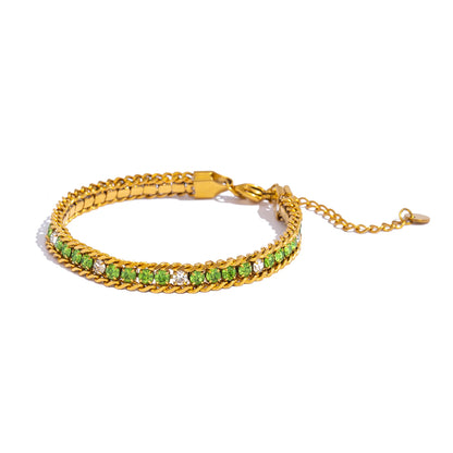 Pulsera de Triple Fila con Brillante, Acero Inoxidable Hipoalergénico Chapado en Oro de 18K, Joyería de Lujo y Elegante