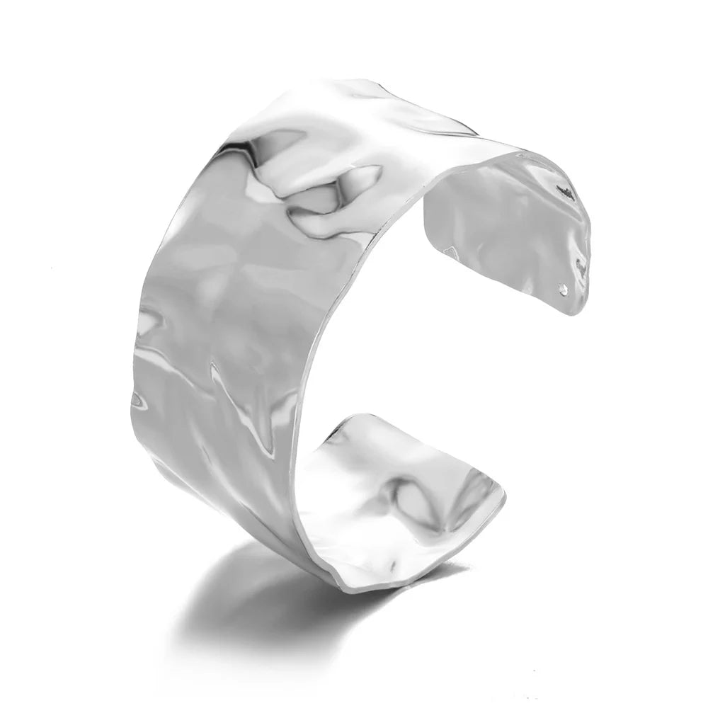 Brazalete Abierto con Patrón Clásico Exquisito para Mujeres, Pulsera Tipo Cuff, Color Oro, Brazalete de Acero Inoxidable