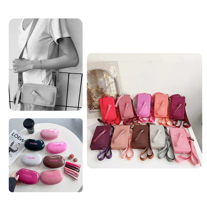 Juego de Bolsas de Silicona para Teléfono + Bolsa de Cosméticos Correa Larga Ajustable Bolsas de Mujer a la Moda
