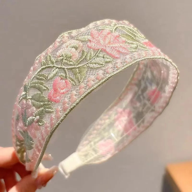 Elegant Embroidery Flower Hairband for Women Sweet Chiffon Hair Decorate Headband Hair Hoop Band Fashion Hair Accessories