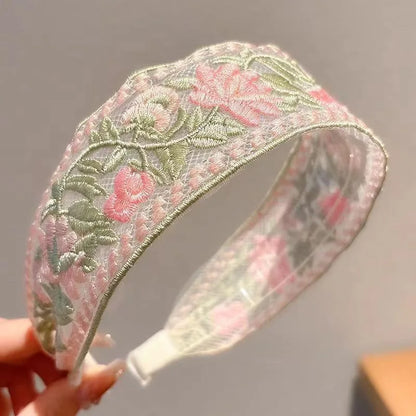 Elegant Embroidery Flower Hairband for Women Sweet Chiffon Hair Decorate Headband Hair Hoop Band Fashion Hair Accessories