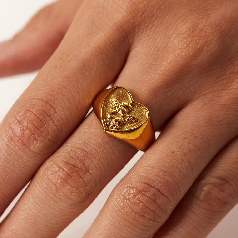 Anillo Uworld de acero inoxidable 316L chapado en oro PVD de 18K para dedo, joyería llamativa, con concha, perla de agua dulce y circonia
