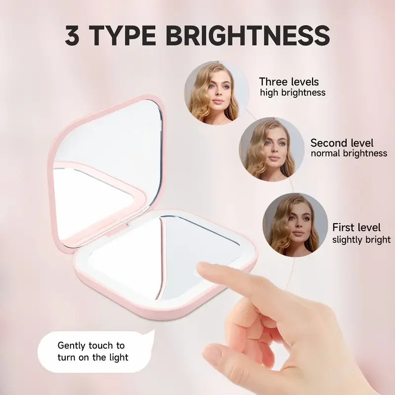 Espejo compacto con luces, aumento 1X/2X, plegable portátil de mano, pequeño espejo de bolsillo LED para maquillaje de viaje, para regalo, bolso