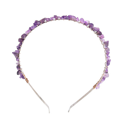 Natural Chakra Stone Amethyst Crystal Gravel Hairband Healing Gemstone Energy Crown Tiara Headband Hair Accessories for Women