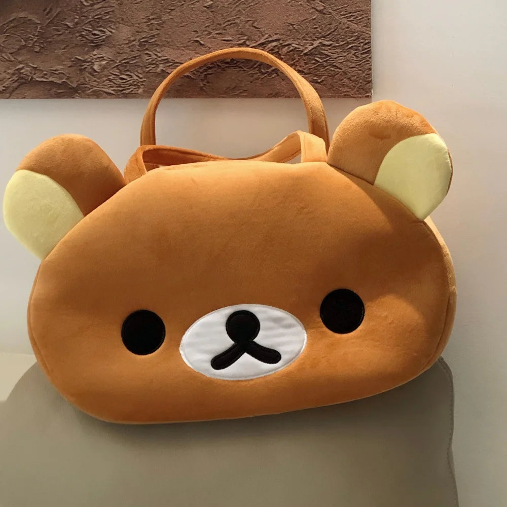 Kawaii Rilakkuma Plush Tote Bag Cute Brown White Bear Cartoon Handbag Soft Casual Shoulder Bag For Women Girl Large Capacity