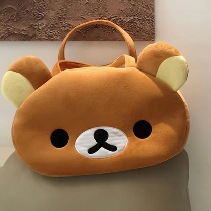 Kawaii Rilakkuma Plush Tote Bag Cute Brown White Bear Cartoon Handbag Soft Casual Shoulder Bag For Women Girl Large Capacity