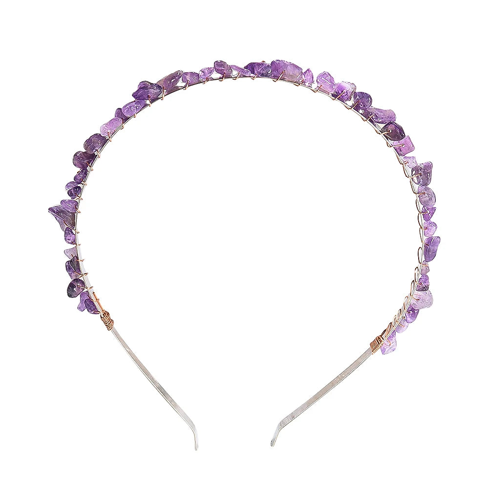 Natural Chakra Stone Amethyst Crystal Gravel Hairband Healing Gemstone Energy Crown Tiara Headband Hair Accessories for Women
