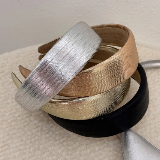 Korean Style Wide Leather Hairbands Shiny Gold Silver Pu Headbands Fashion Plain Sponge Hair Hoop Women Hair Clip Retro Headwear