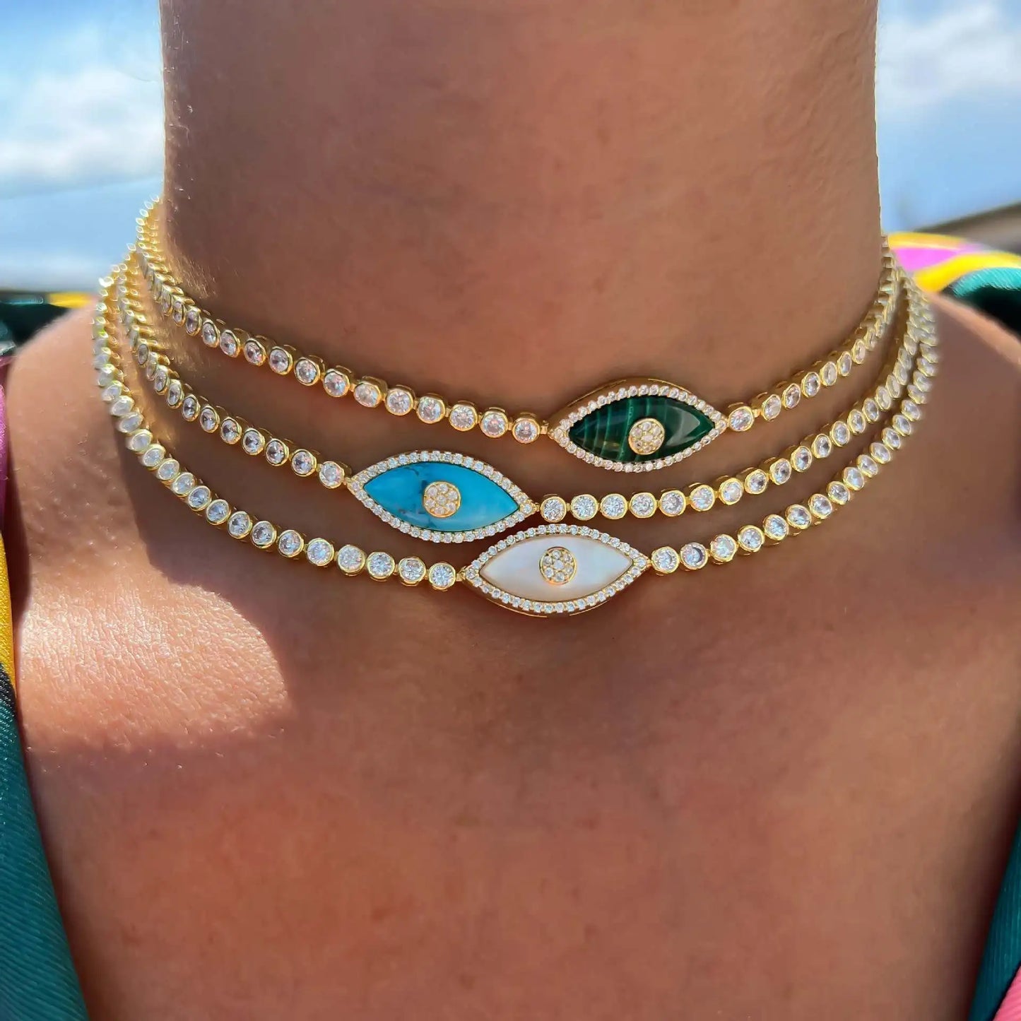 Collar Ojo del Diablo de Acero Inoxidable para Mujer, Choker Vintage con Cristal de Ojo Maligno, Joyería Chapada en Oro