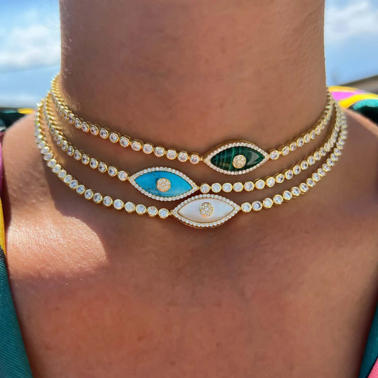 Collar Ojo del Diablo de Acero Inoxidable para Mujer, Choker Vintage con Cristal de Ojo Maligno, Joyería Chapada en Oro