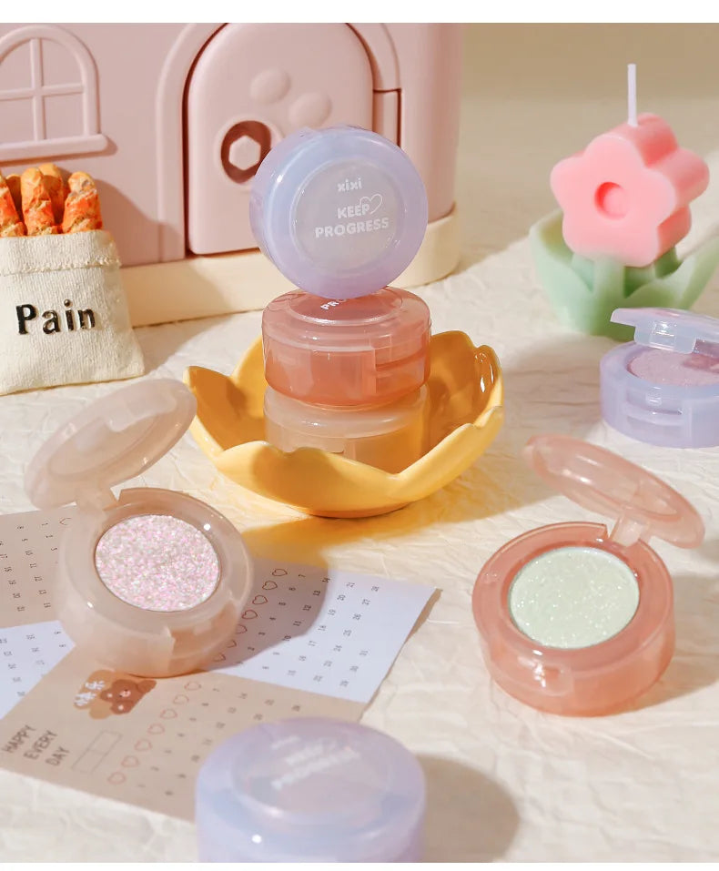 Paleta de Sombras de Ojos Monocromática con Brillo de Diamante, Sombras de Ojos Descoloradas, Iluminador, Lentejuelas, Resistente al Agua, Pigmentos de Maquillaje de Larga Duración