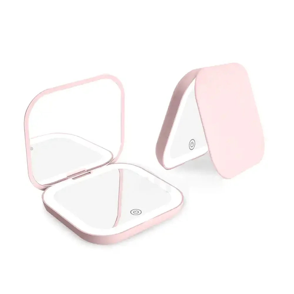 Espejo compacto con luces, aumento 1X/2X, plegable portátil de mano, pequeño espejo de bolsillo LED para maquillaje de viaje, para regalo, bolso