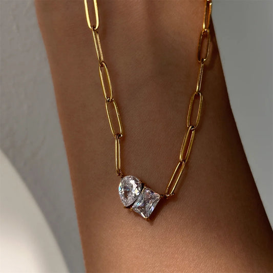 Collar retro con formas cuadradas o geométricas de piedras zirconias collar para mujer con baño de oro 18k oro y protección de color