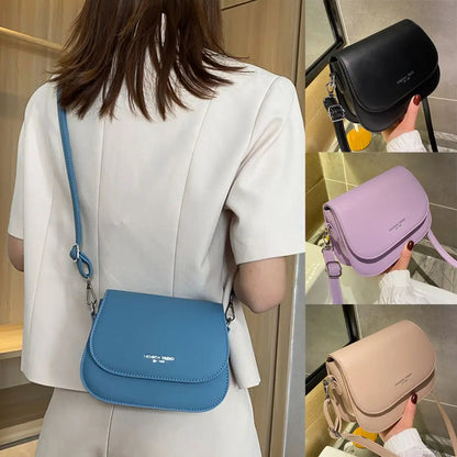 Trendy Solid Color PU Leather Crossbody Bag Saddle Shoulder Bag Flap Messenger Bag Handbags