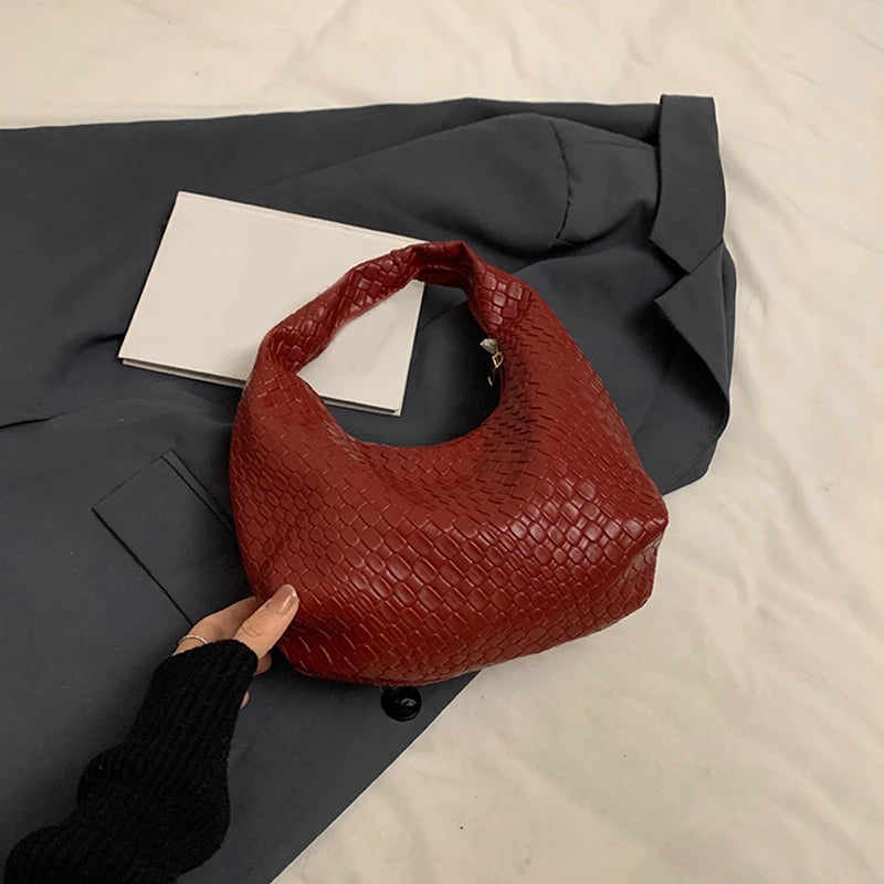 Bolso de Hombro Hobo Pequeño de Mujer de Moda Clásica, Tejido y Grabado, de Cuero PU Suave con Asa Superior, Bolsos Casuales para el Día a Día