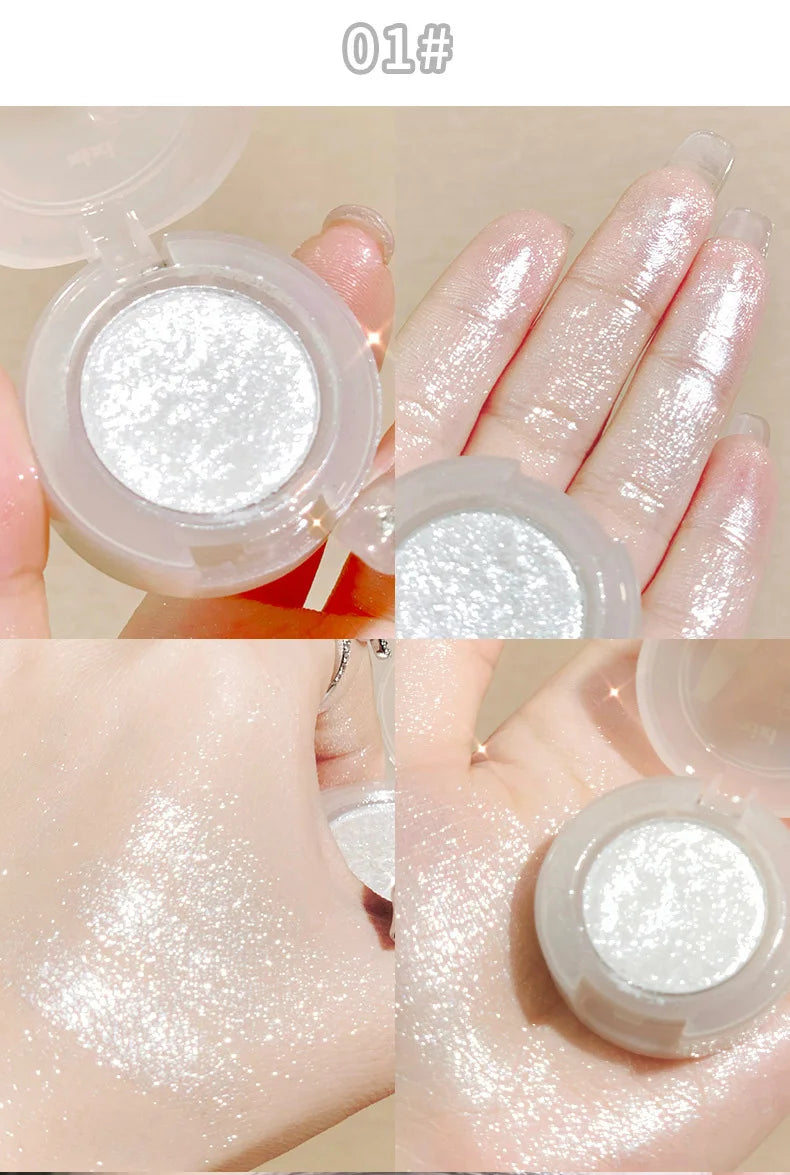 Paleta de Sombras de Ojos Monocromática con Brillo de Diamante, Sombras de Ojos Descoloradas, Iluminador, Lentejuelas, Resistente al Agua, Pigmentos de Maquillaje de Larga Duración