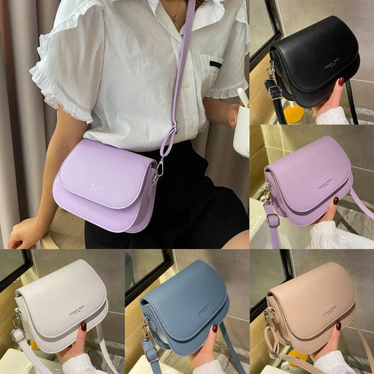 Trendy Solid Color PU Leather Crossbody Bag Saddle Shoulder Bag Flap Messenger Bag Handbags