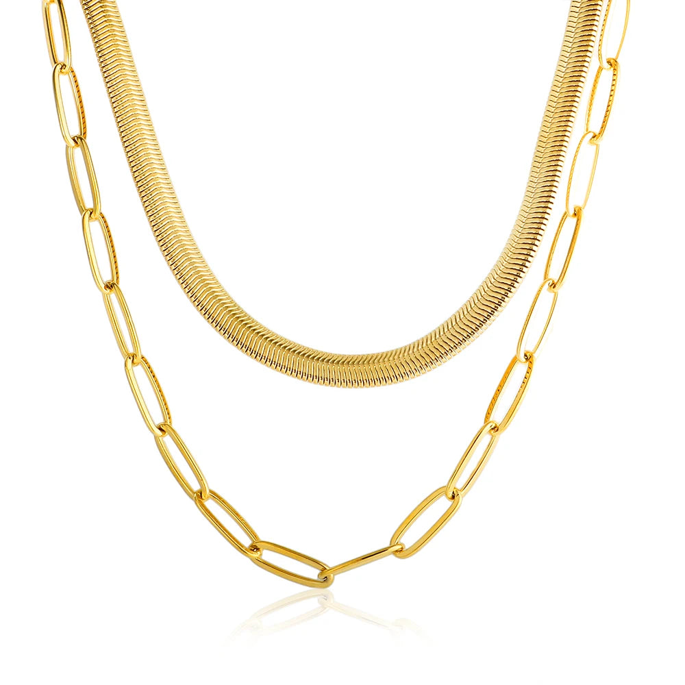 Collar Colgante Gargantilla de Cadena Doble Vintage Punk con Cadena de Serpiente en el Cuello para Mujer, Cadena Gruesa Dorada